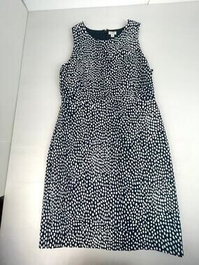 J.Crew Navy & White Dot Print Sleeveless Fit & Flare Cotton Dress Size 12
